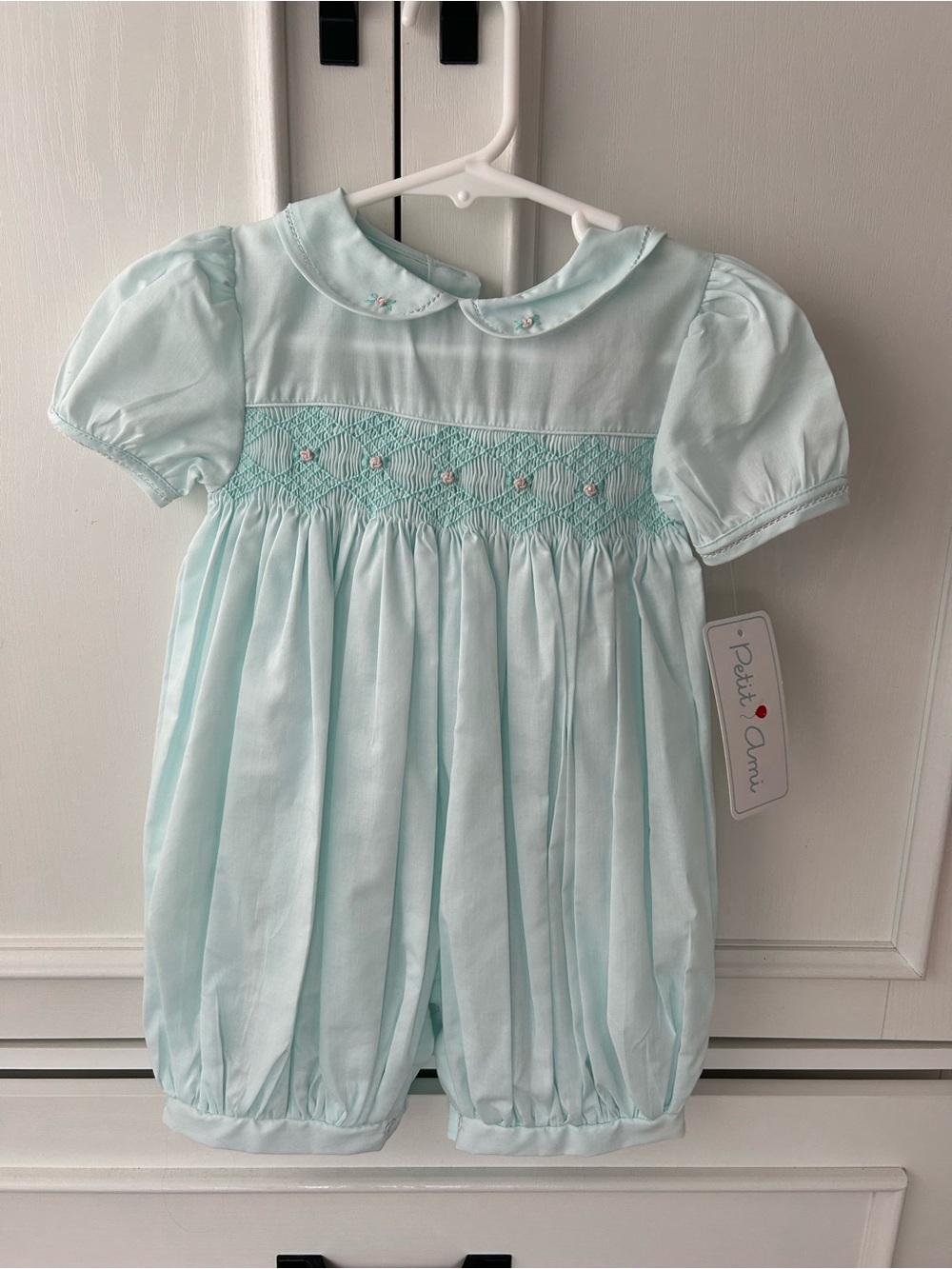 Petit Ami Light Blue Baby Dress with Pink Label